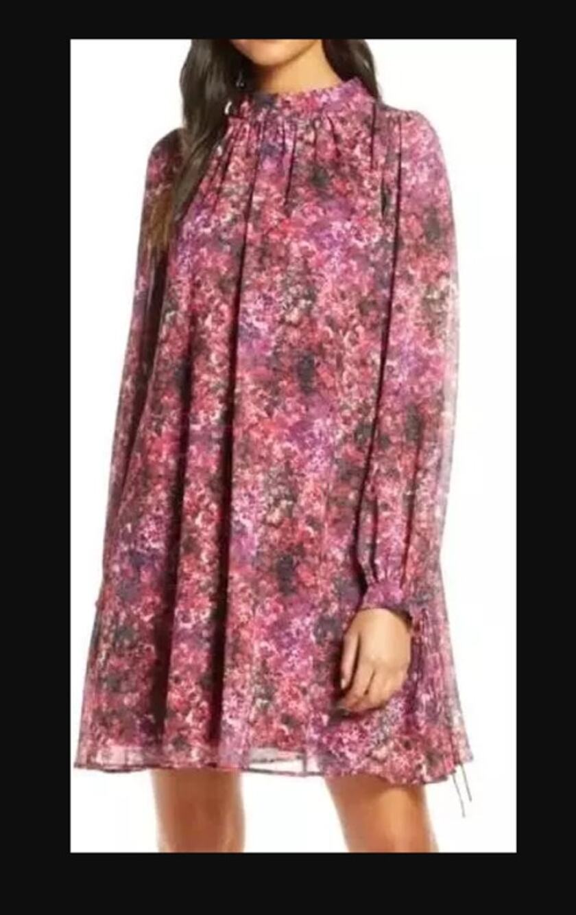 NEW $188 Mark & Jame Badgley Mischka 8 Pink Multi Floral Swing Dress Long Sleeve